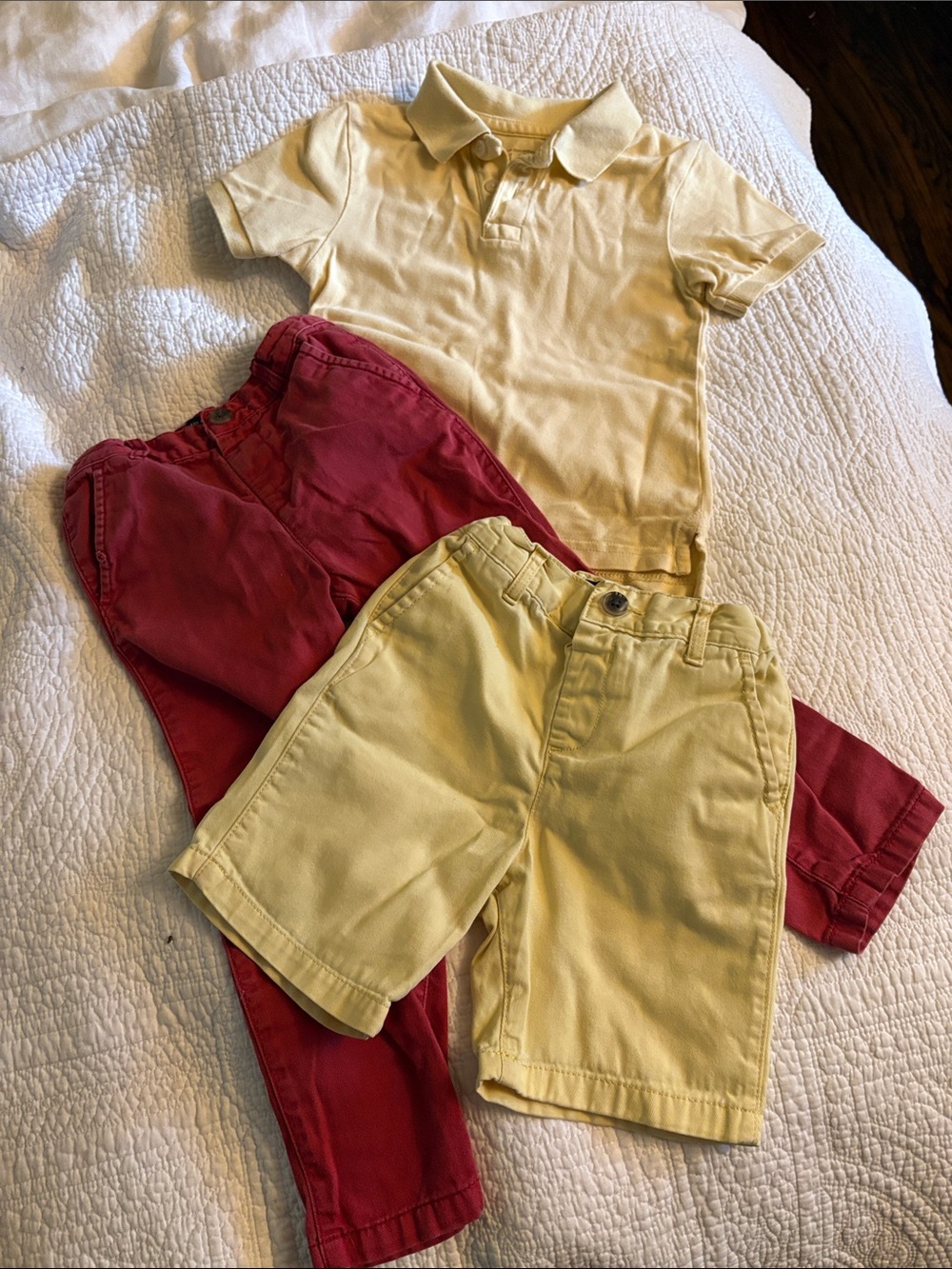 Children's Place - Kids Yellow Polo and Yellow Shorts with Red Pants Set -